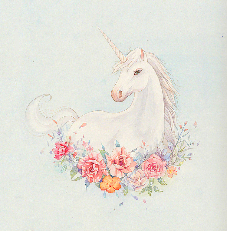 水彩 独角兽