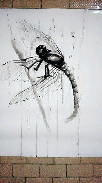 蜻蜓水墨水彩结合