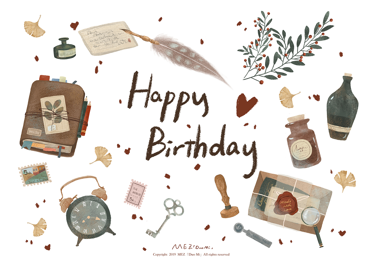 Happy Birthday（图ZMTY3Nzc5OTM2） - 儿童插画 - 站酷设计师儿童插画师Mez原创素材 - 站酷ZCOOL