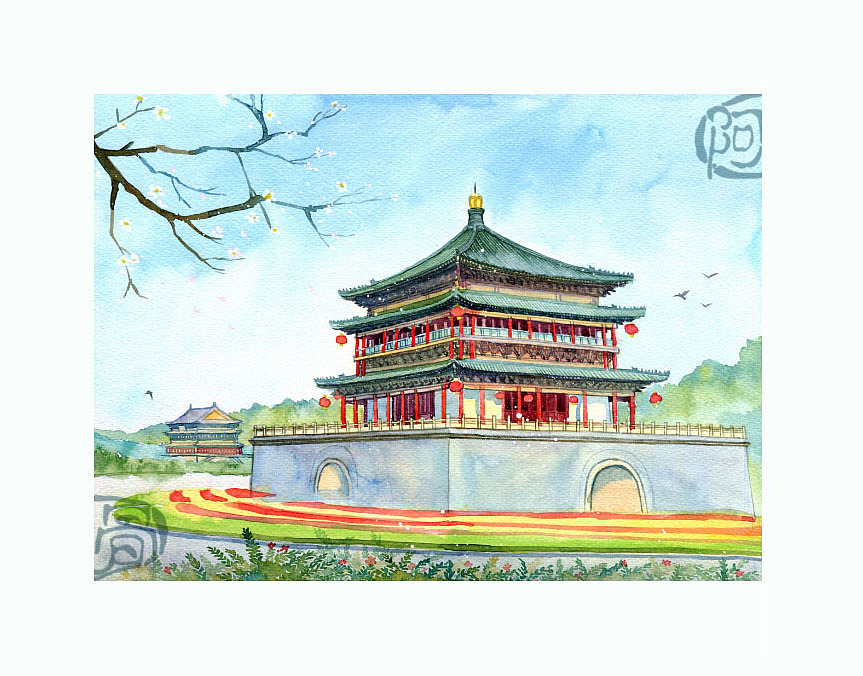 手绘城市系列——《陕西》（图ZMjI5OTcwNTI=） - 商业插画 - 站酷设计师阿骨AOKI原创素材 - 站酷ZCOOL