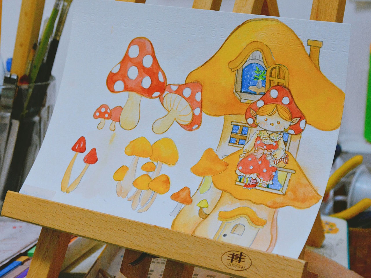 蘑菇精灵水彩手绘