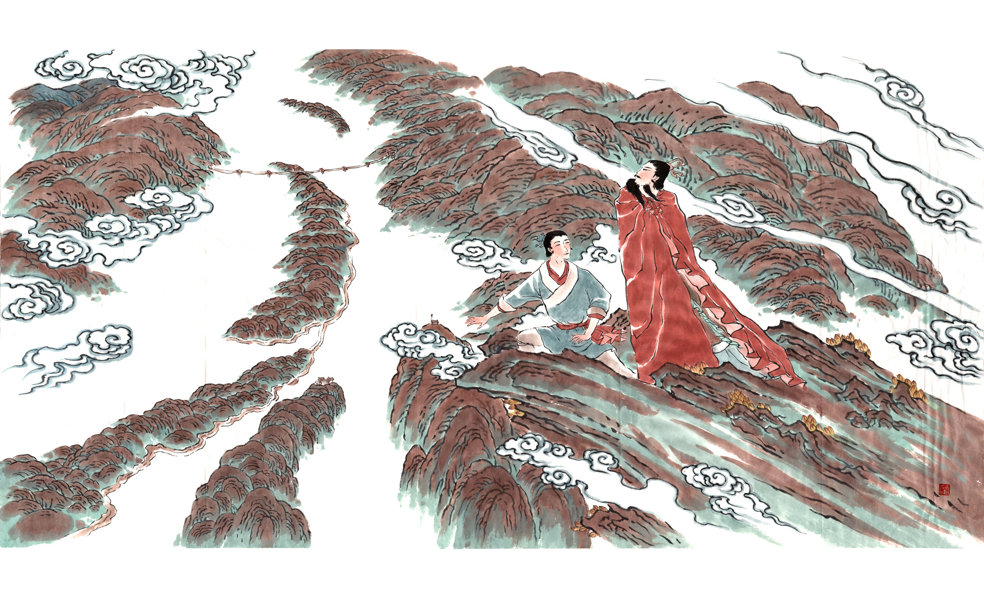 都江堰 x彩墨 | 水利府组画x6|插画|商业插画|朝朝兰 - 原创作品