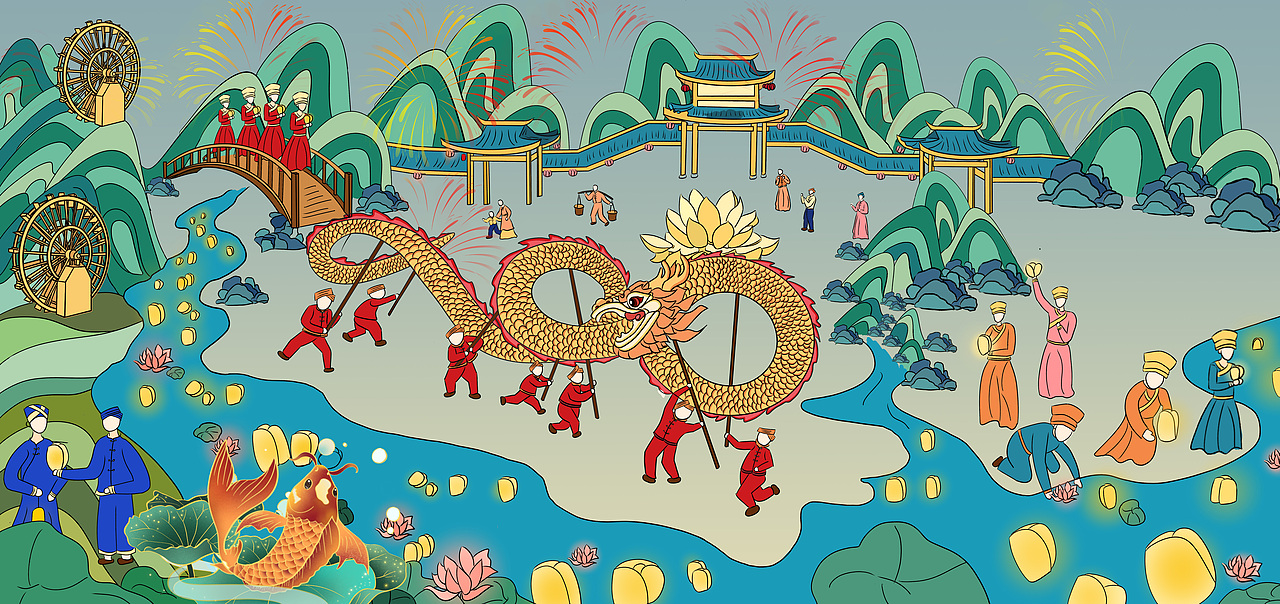 河灯歌节（图ZMjgyODMwNzI4） - 艺术插画 - 站酷设计师一米八o3o原创素材 - 站酷ZCOOL