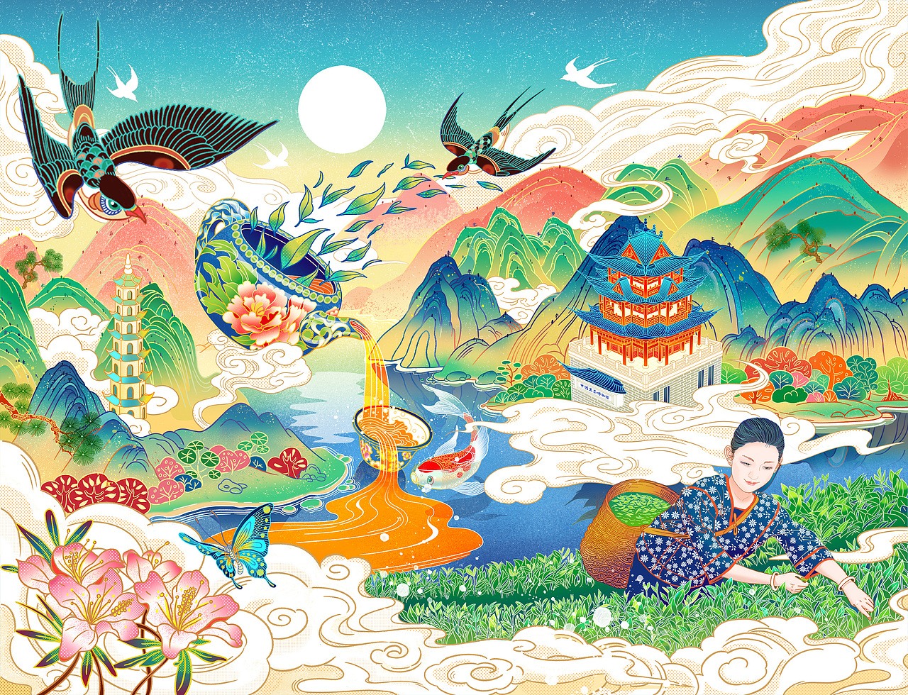 大亦宜然 安化黑茶 包装插画