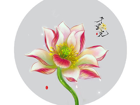 新古风荷花插画