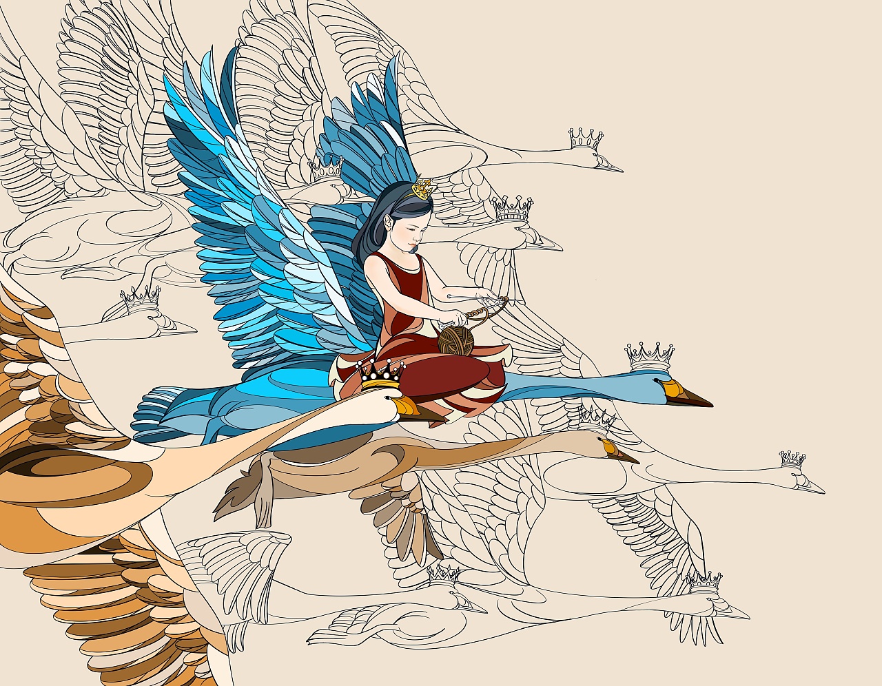 安徒生童话野天鹅插画