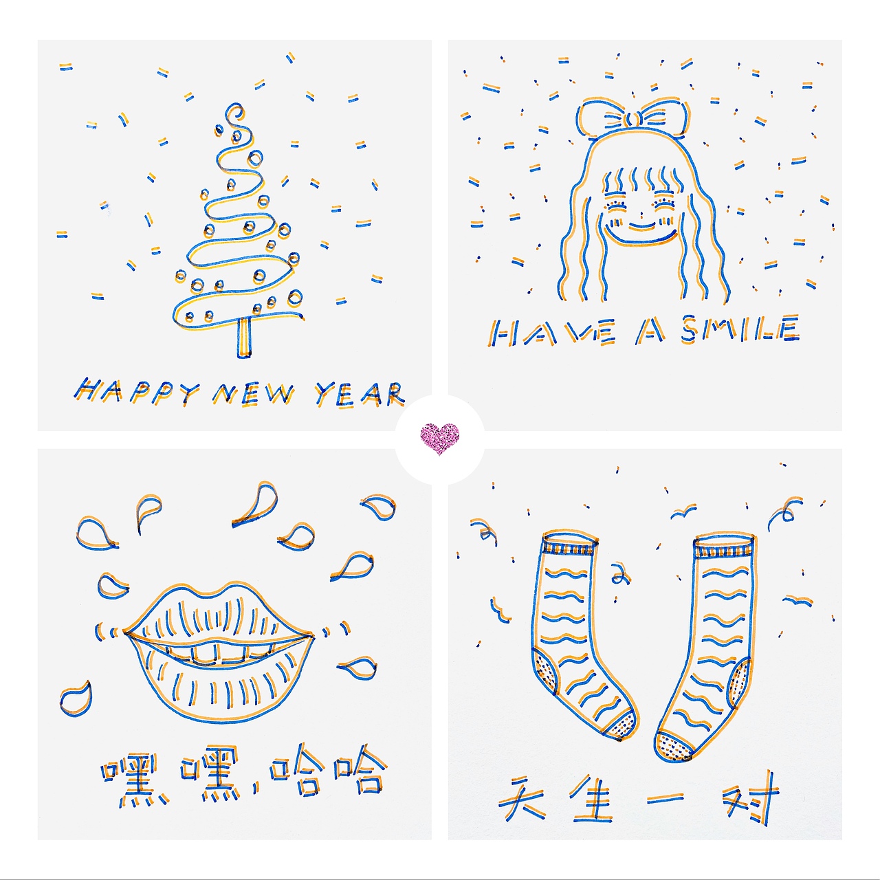 新年之际,一些简约风格原创手绘小卡片