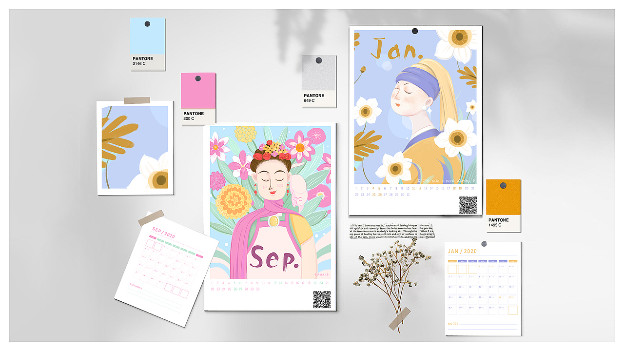 2020日历《随想少女×名画系列》（图ZMTkzNDQ0MjA4） - 创作习作 - 站酷设计师大宝圆子原创素材 - 站酷ZCOOL