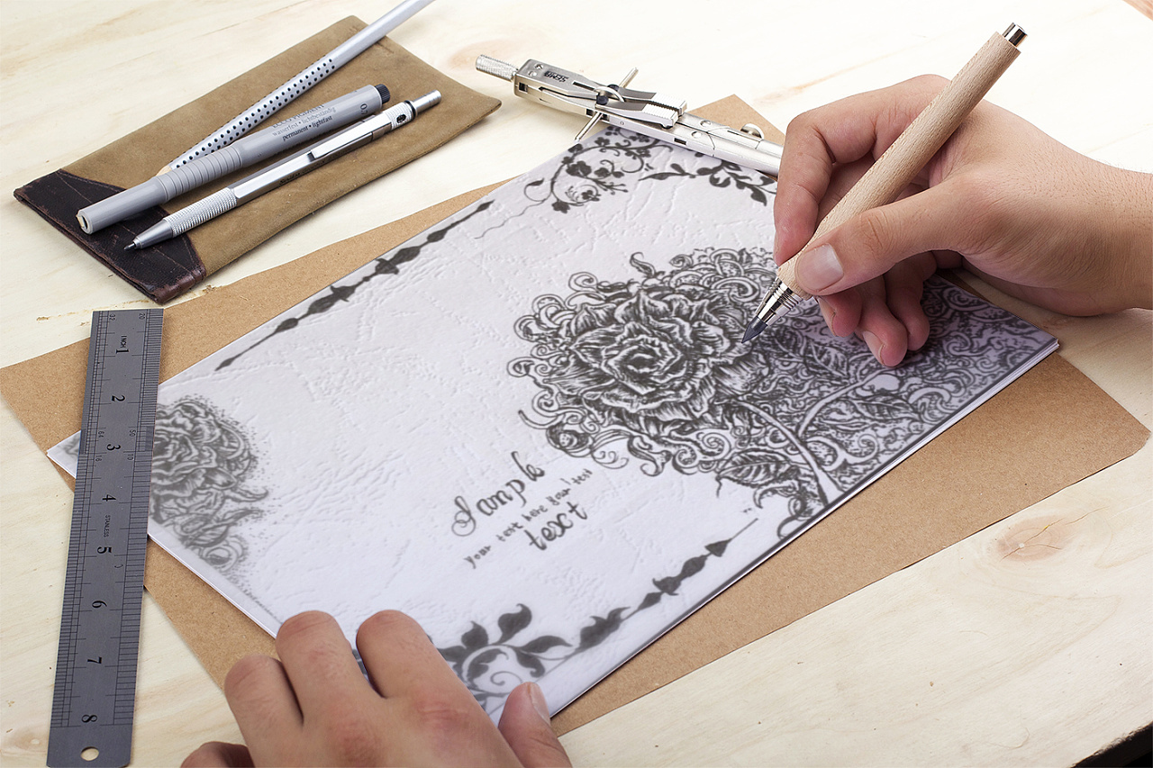 明信片黑白插画