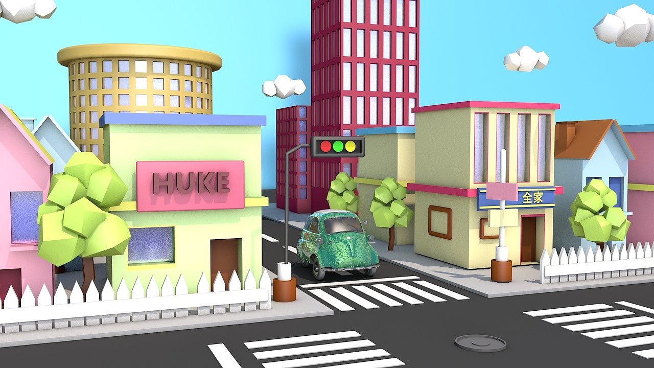 C4D卡通小镇