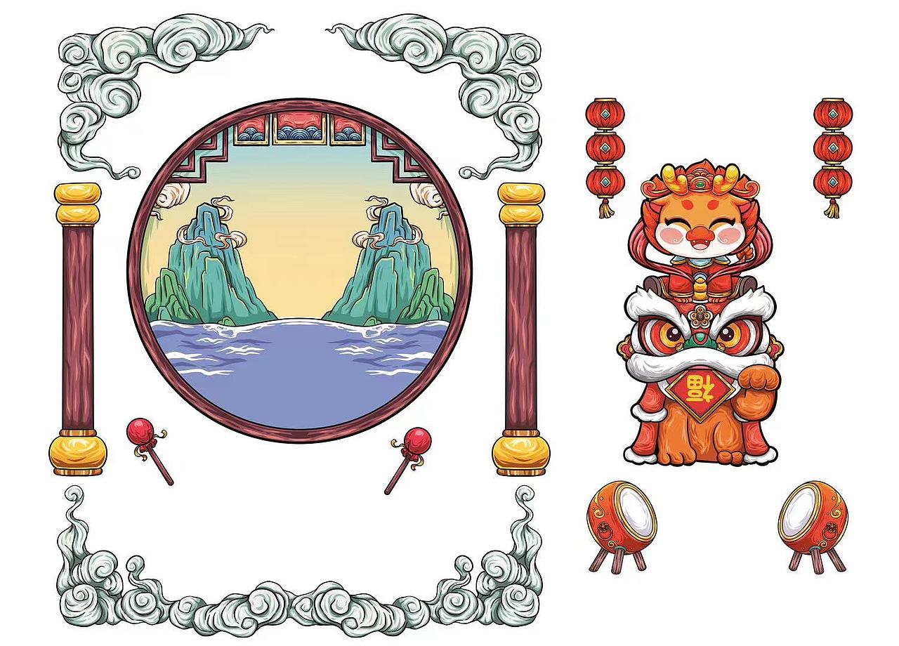 龙年国潮插画系列（图ZMzUyNjU5Mzgw） - 商业插画 - 站酷设计师54阿毛呀原创素材 - 站酷ZCOOL