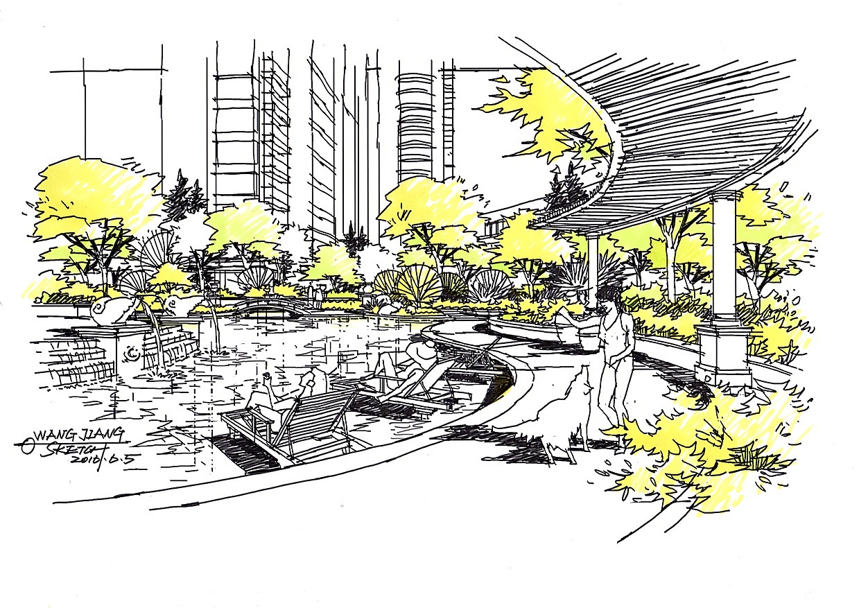 景观手绘效果图上色步骤图