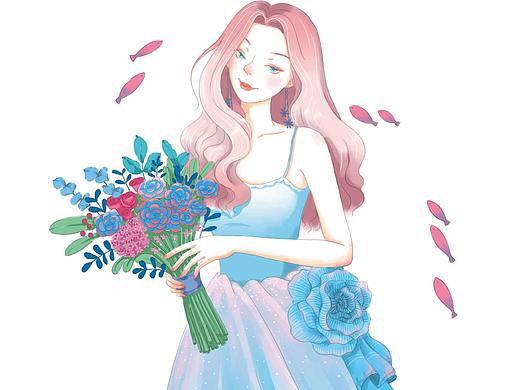 藍裙女孩（個人主頁-ZMzI0ODAwMzI=） - 商業(yè)插畫 - 站酷設(shè)計師插畫師苗子原創(chuàng)素材 - 站酷ZCOOL