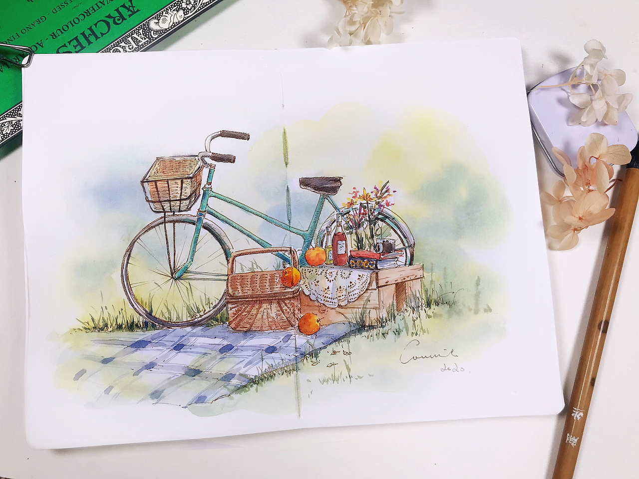 钢笔淡彩下的风景