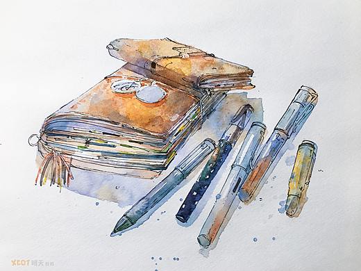 【钢笔淡彩】文具过程图