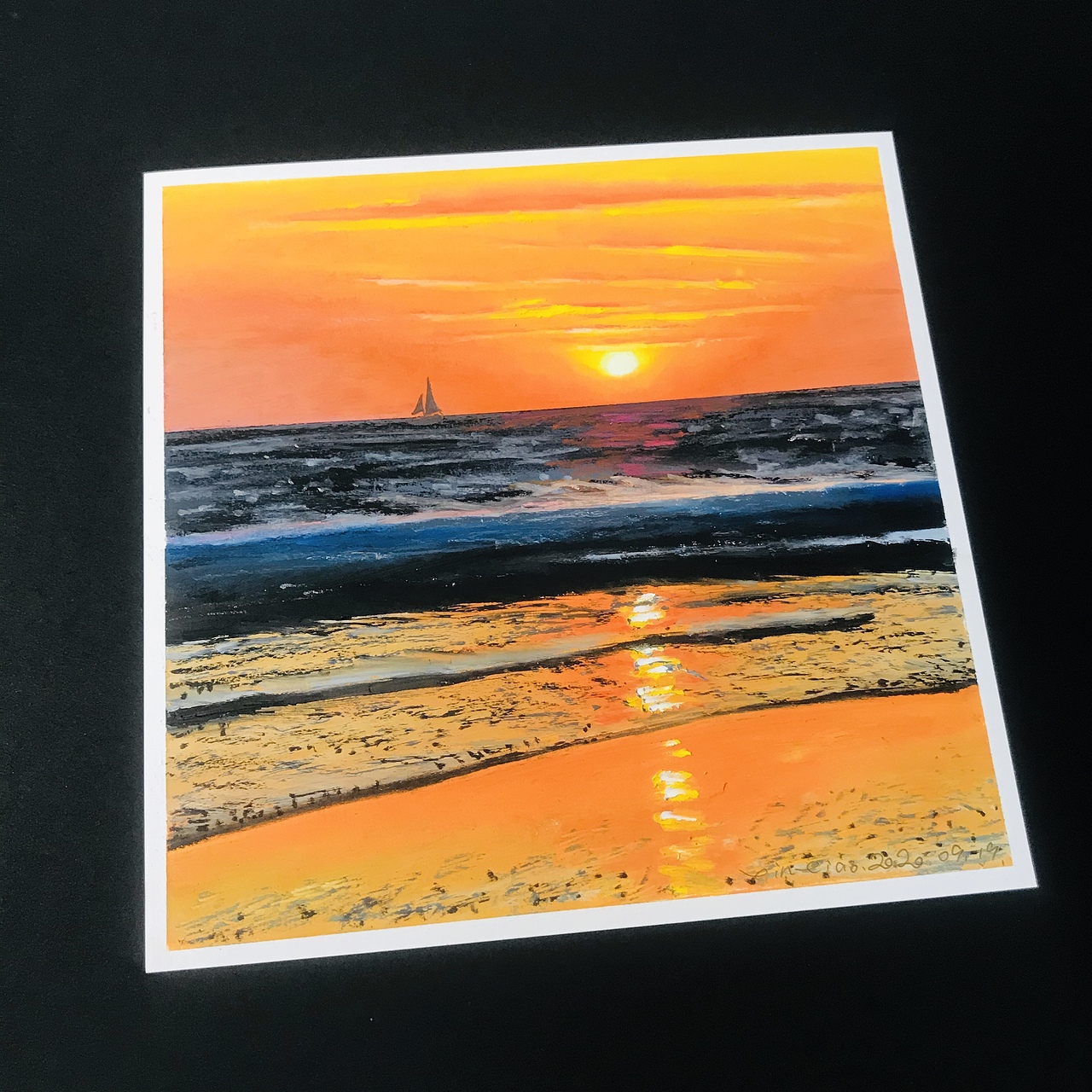 油画棒《海边落日》系列作品