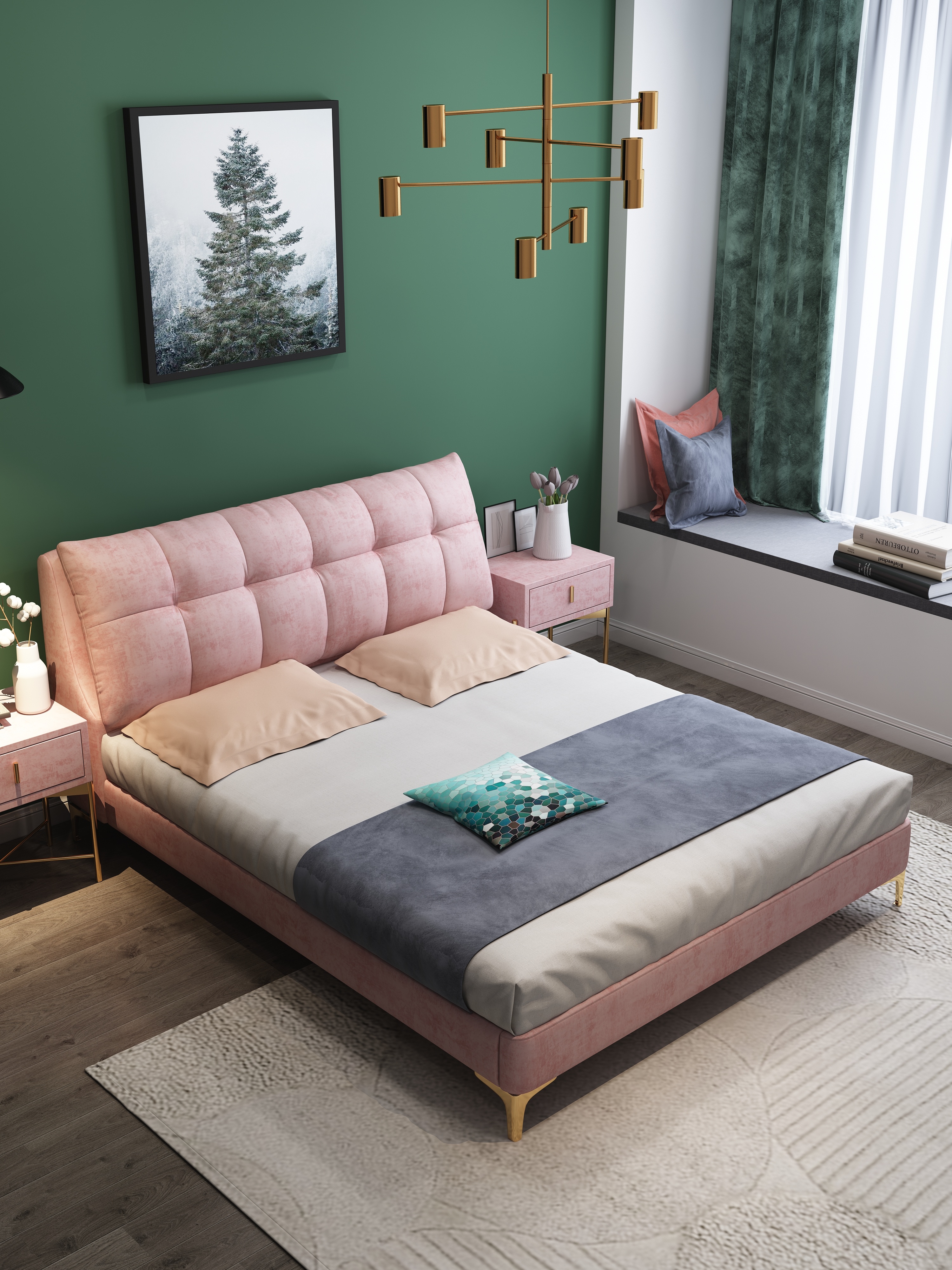 布艺床3d效果图制作