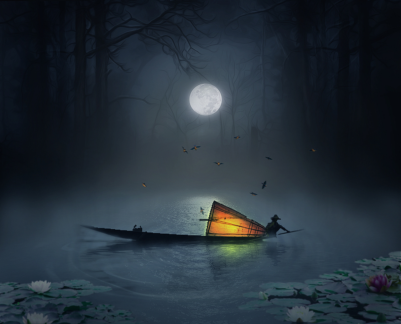 有关月夜下孤舟的图片图片