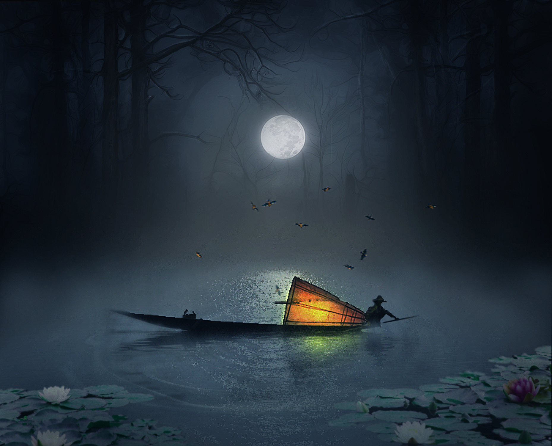 月夜孤舟图片图片