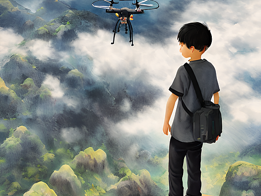 #站酷梦笔#在一个多云的天气，微微带点阳光，一个身穿