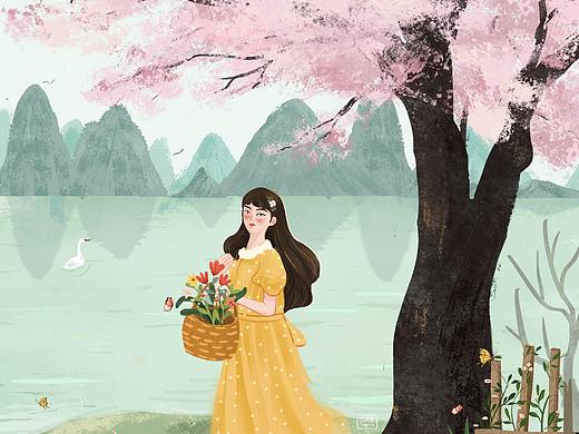 樱花下的女孩（个人主页-ZNTE5NzMwNTI=） - 创作习作 - 站酷设计师苡米昔原创素材 - 站酷ZCOOL