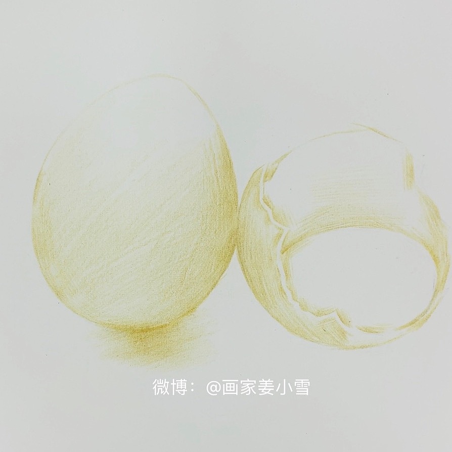 彩铅画一组鸡蛋壳和鸡蛋黄的示范全过程