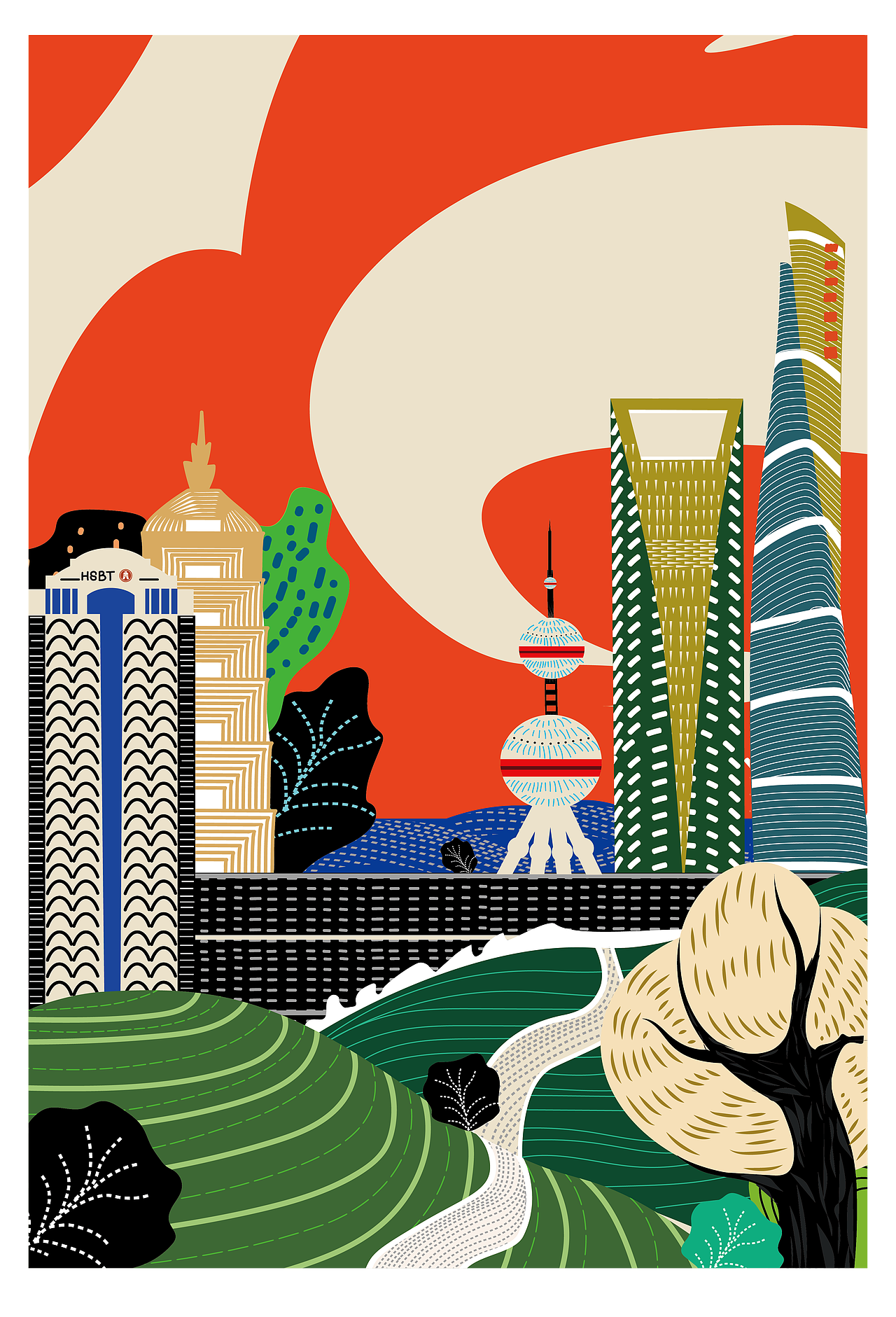 环球金融中心-城市花园插画