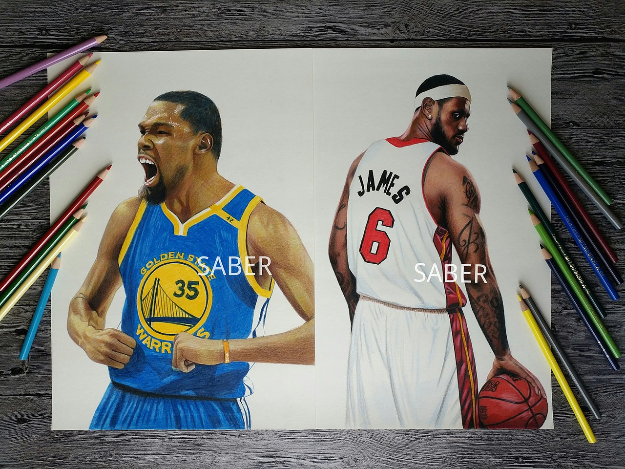 篮球明星彩铅手绘