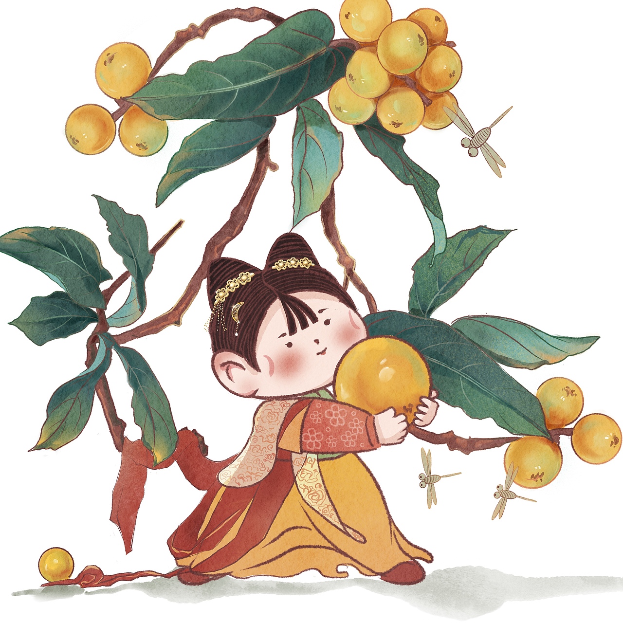 枇杷少女国风手绘插画（图ZMjYzMjg2NTE2） - 商业插画 - 站酷设计师两个桃酥原创素材 - 站酷ZCOOL