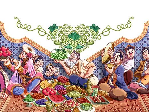 新疆瓜果飘香包装主题插画