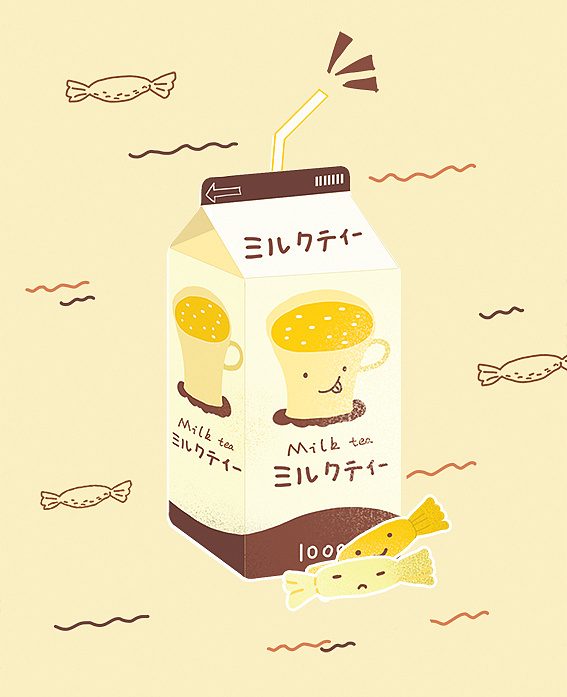 扁平风可爱日式零食插画 30张 原创清新商插/明信片