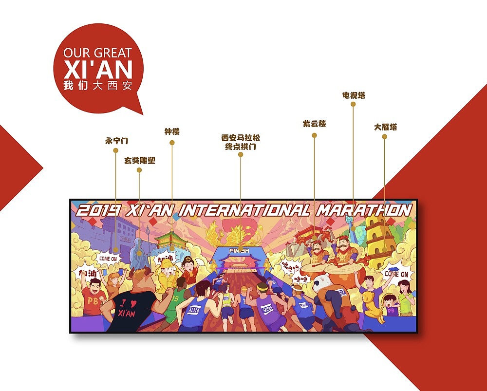 2019西安马拉松插画设计（图ZMjE0MjQzNDI4） - 商业插画 - 站酷设计师骄傲的番茄原创素材 - 站酷ZCOOL