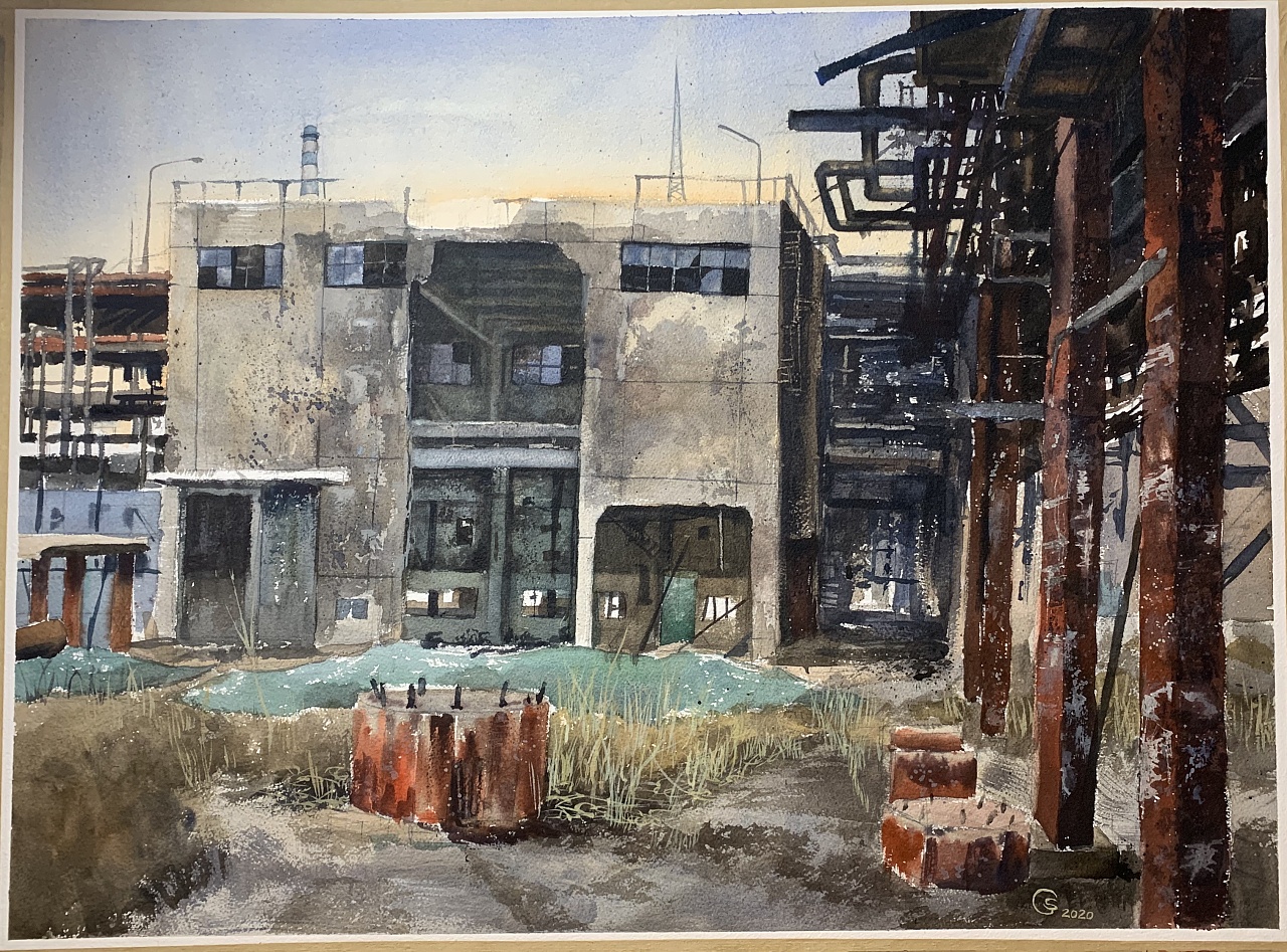 水彩创作.《石化老厂》