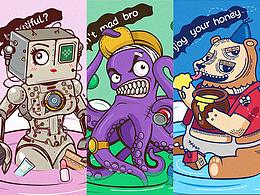 Bears Octopus Robot 矢量插畫設計