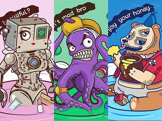 Bears Octopus Robot 矢量插画设计