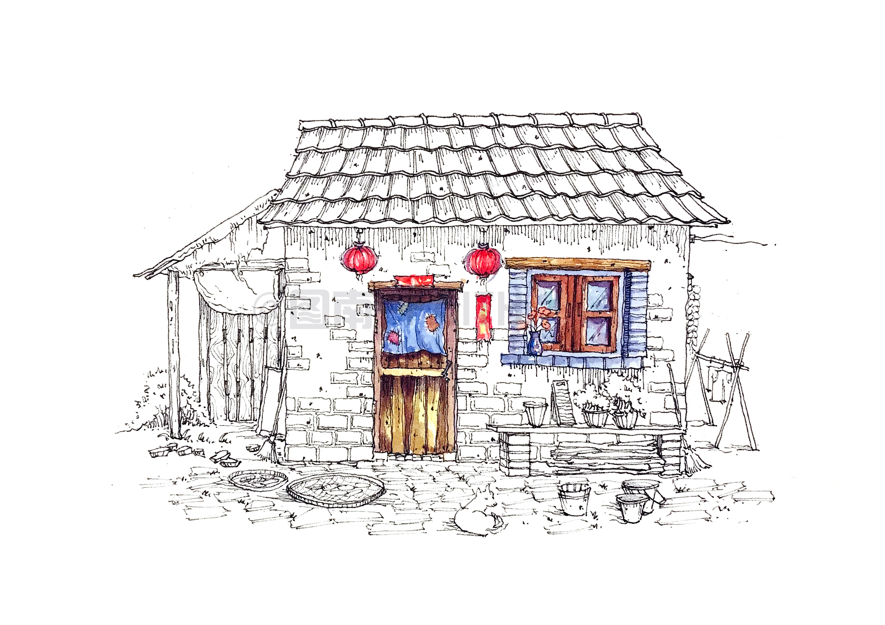 【钢笔淡彩|即将过新年的奶奶家～】