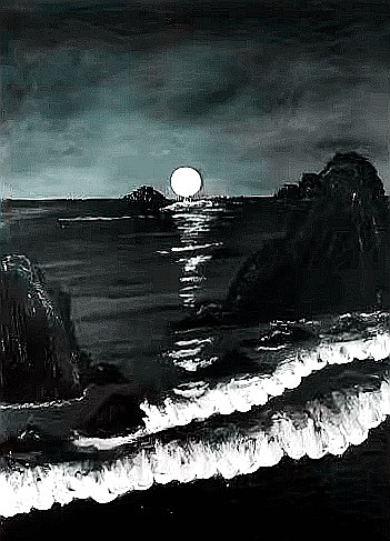 手绘 油画棒  海