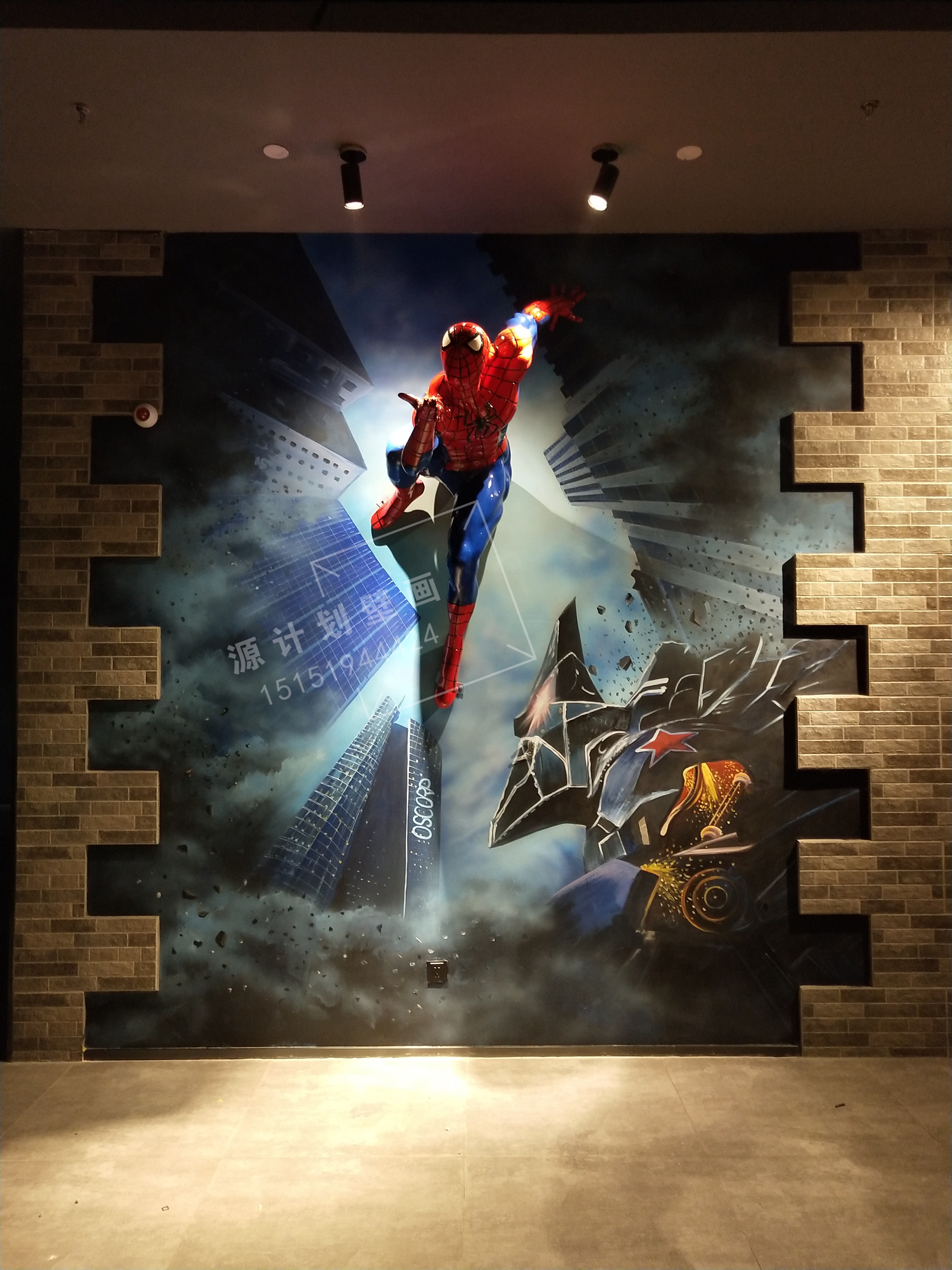 主题海报手绘 影院背景手绘壁画 蜘蛛侠手绘|其他|墙绘/立体画|amybu