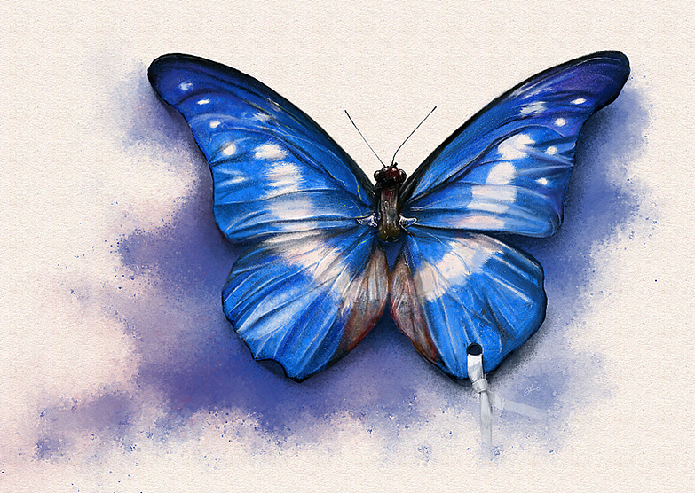 竟然在这边也是没有人看见那蓝色蝴蝶!的超写实和油画那张!