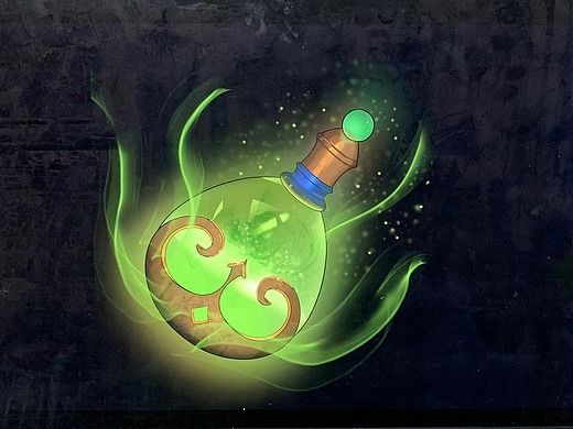 cg原画绿色魔法瓶玻璃,金属材质,透明材质,手绘插画