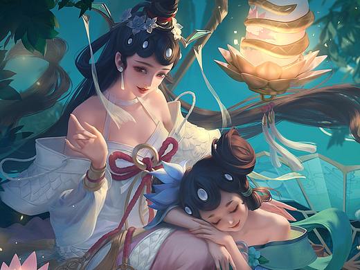 《王者荣耀》大小乔青白蛇皮肤绘画过程