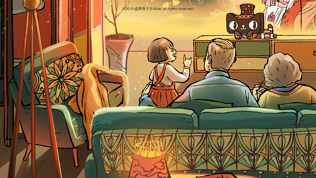 #天猫×江苏# 投影仪×昆曲 新年插画海报（图ZMTQzNjExMDky） - 商业插画 - 站酷设计师隐身少女Alice原创素材 - 站酷ZCOOL