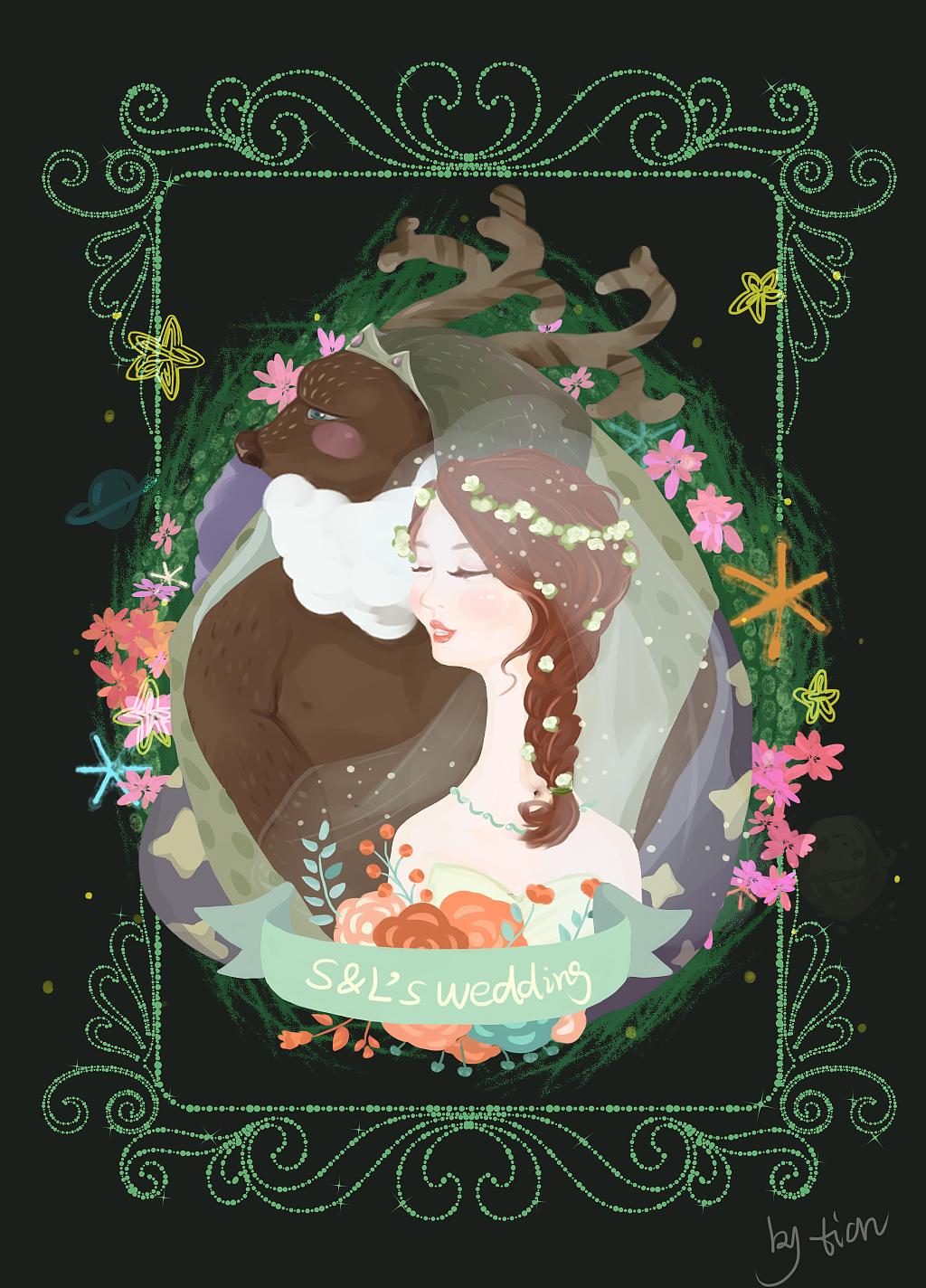 美女与野兽——婚礼卡片插画设计