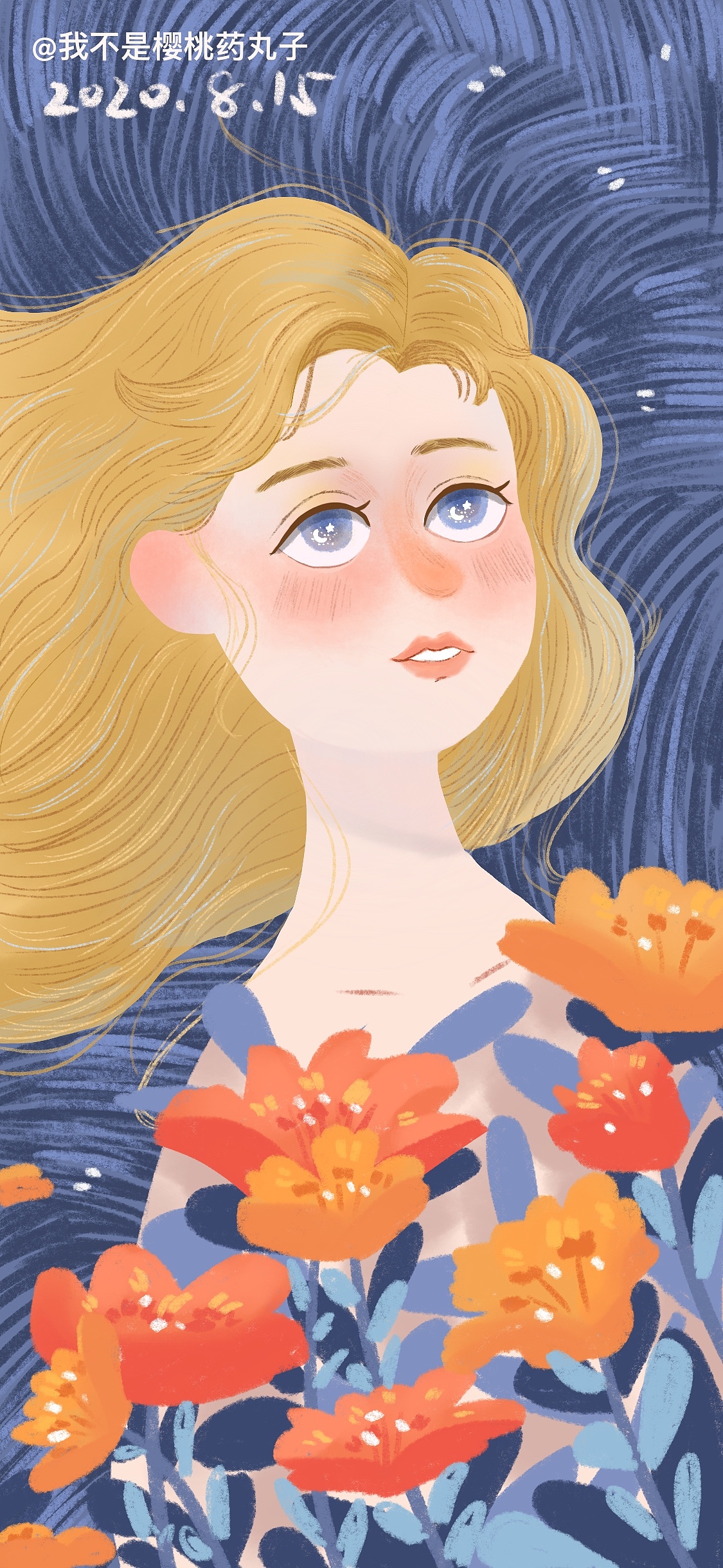 遨游在花海的女孩