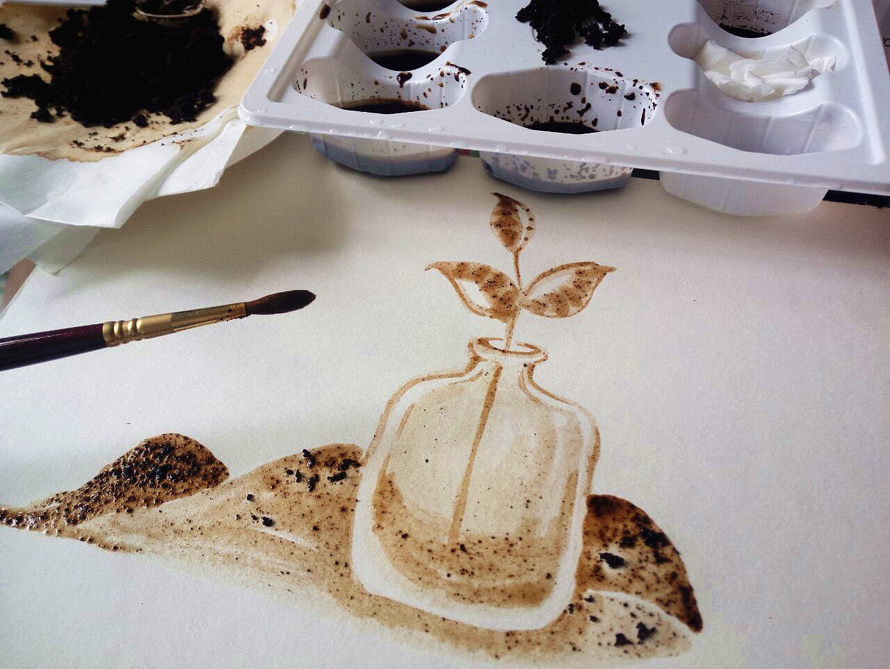 逼格可以用渣子玩起咖啡渣画