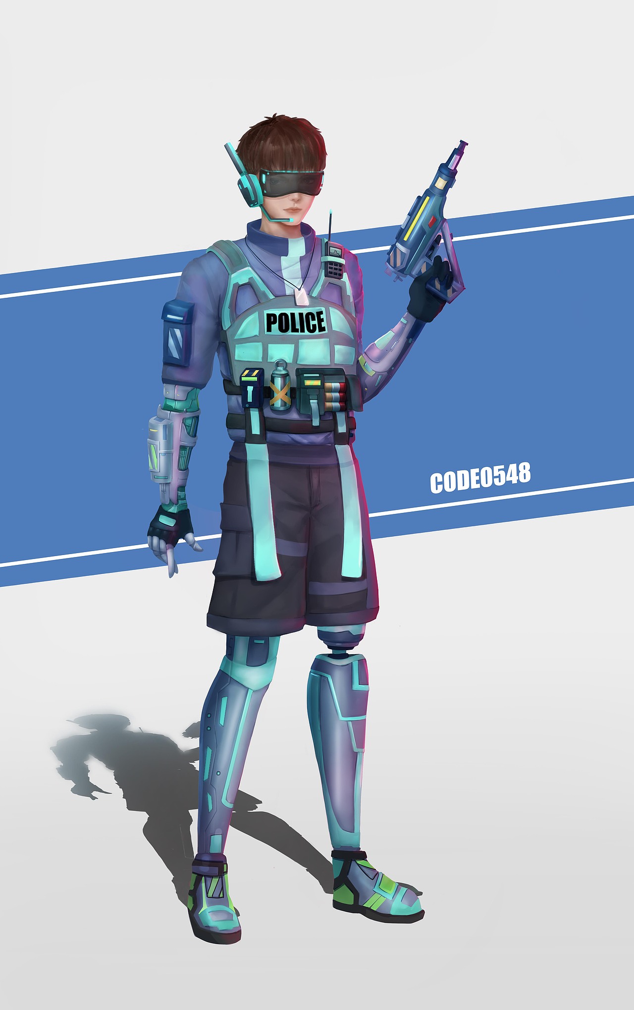 机械科技男角色立绘人物设计三视图原画