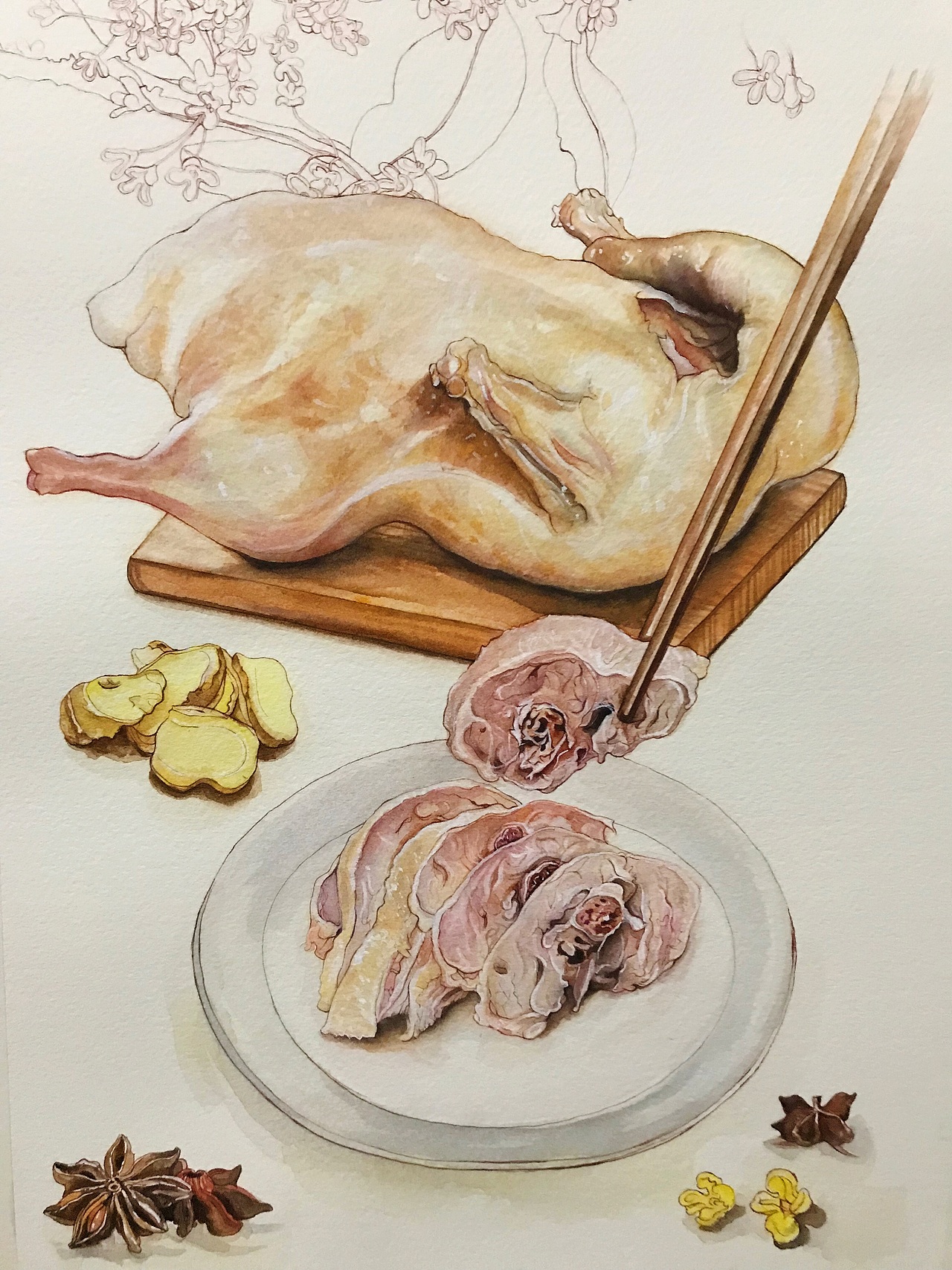 水彩金陵美食盐水鸭