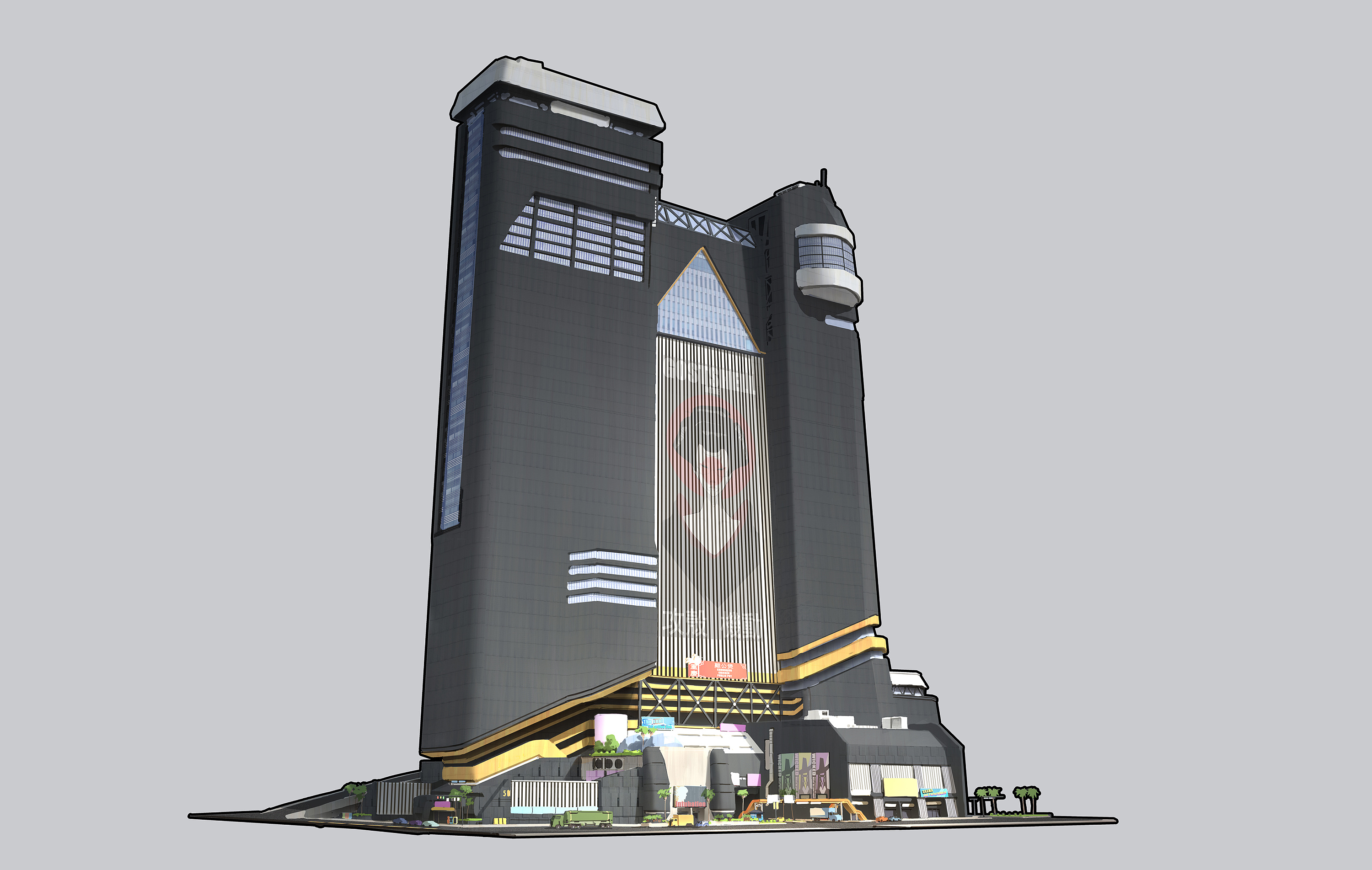 场景基础班主讲师陈克凡新图《绀碧大厦》,附上步骤图