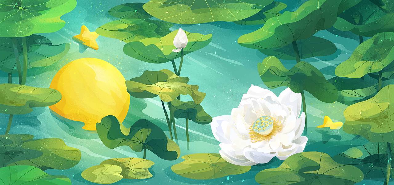 乐划锁屏 ｜荷塘月色（图ZMjY2MDU0MzE2） - 商业插画 - 站酷设计师鸦鸦永远原创素材 - 站酷ZCOOL