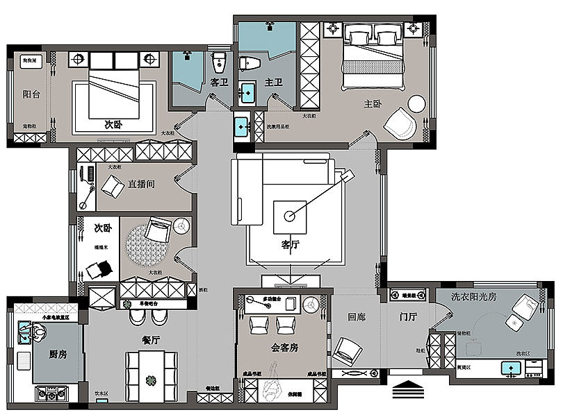 东方鼎盛御府三室两厅158平现代简约风格装修欣赏---平面布局图